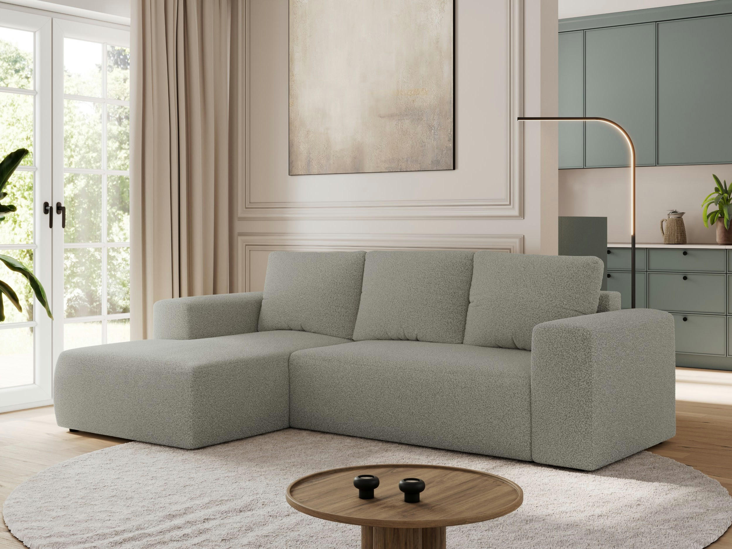 ECKSOFA TRENTINO L Hellgrau Boucle - Links - Hellgrau/Schwarz, Textil (266/164cm) - MKS