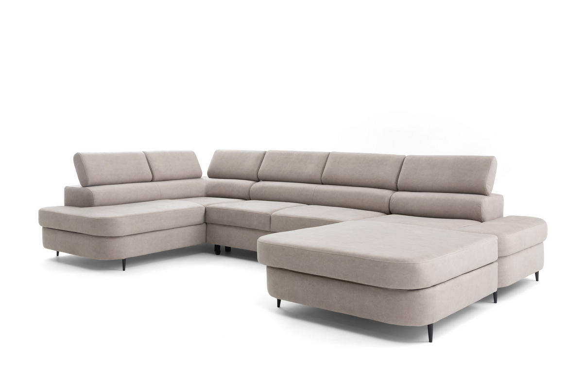 ECKSOFA U-Form PRIAM U Links mit Schlaffunktion 126x270 Velours Cream - Creme/Schwarz, Holz/Textil (350/91/203cm) - Muffo