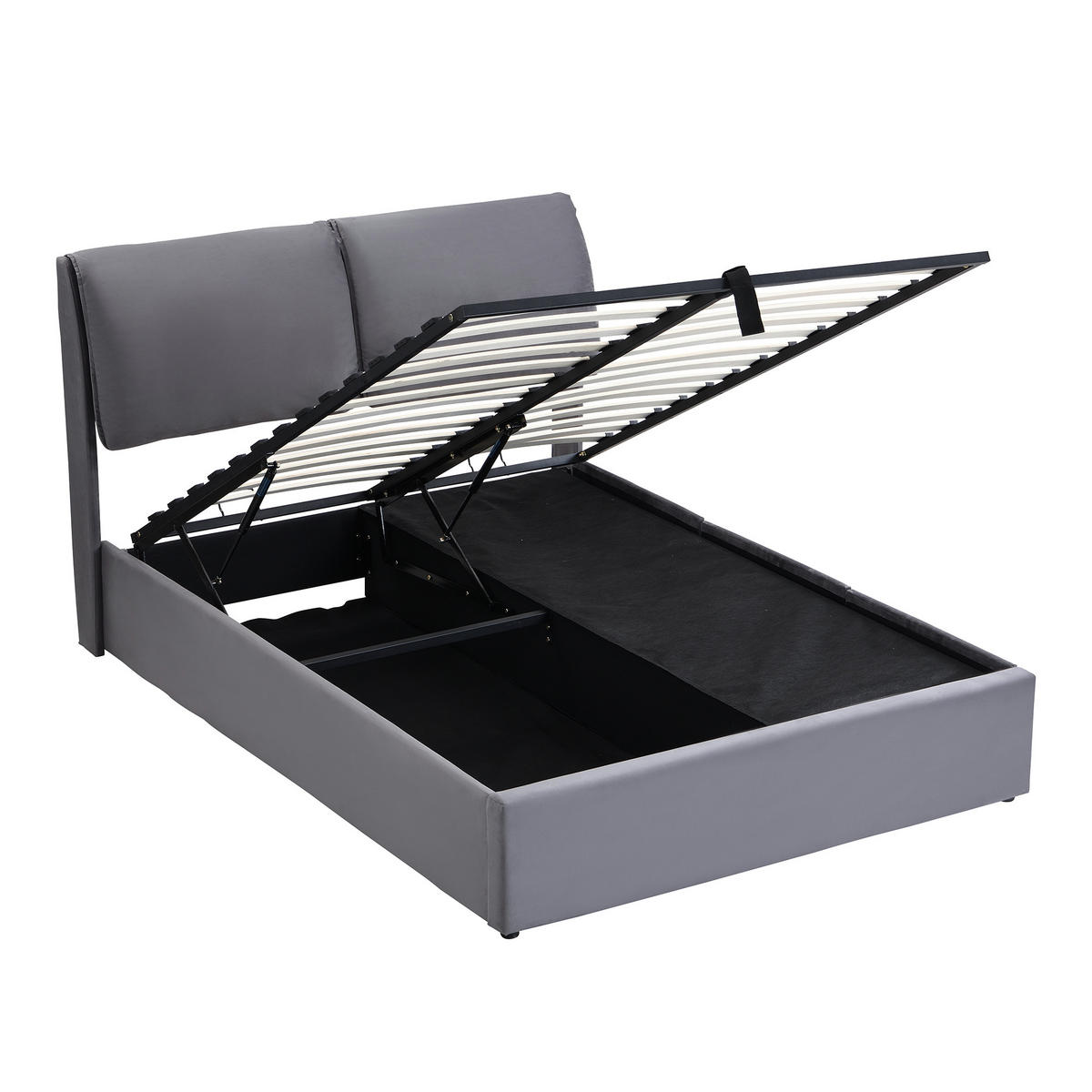 POLSTERBETT 140/190 cm Grau mit hydraulischem Bettkasten und drei Schubladen - Grau, Textil (140/190cm) - OKWISH