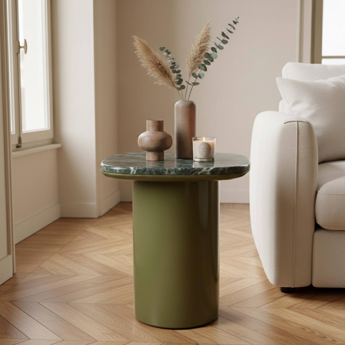 COUCHTISCH, Olivgrün - Grün, Naturmaterialien (42/42/45cm) - Oviala