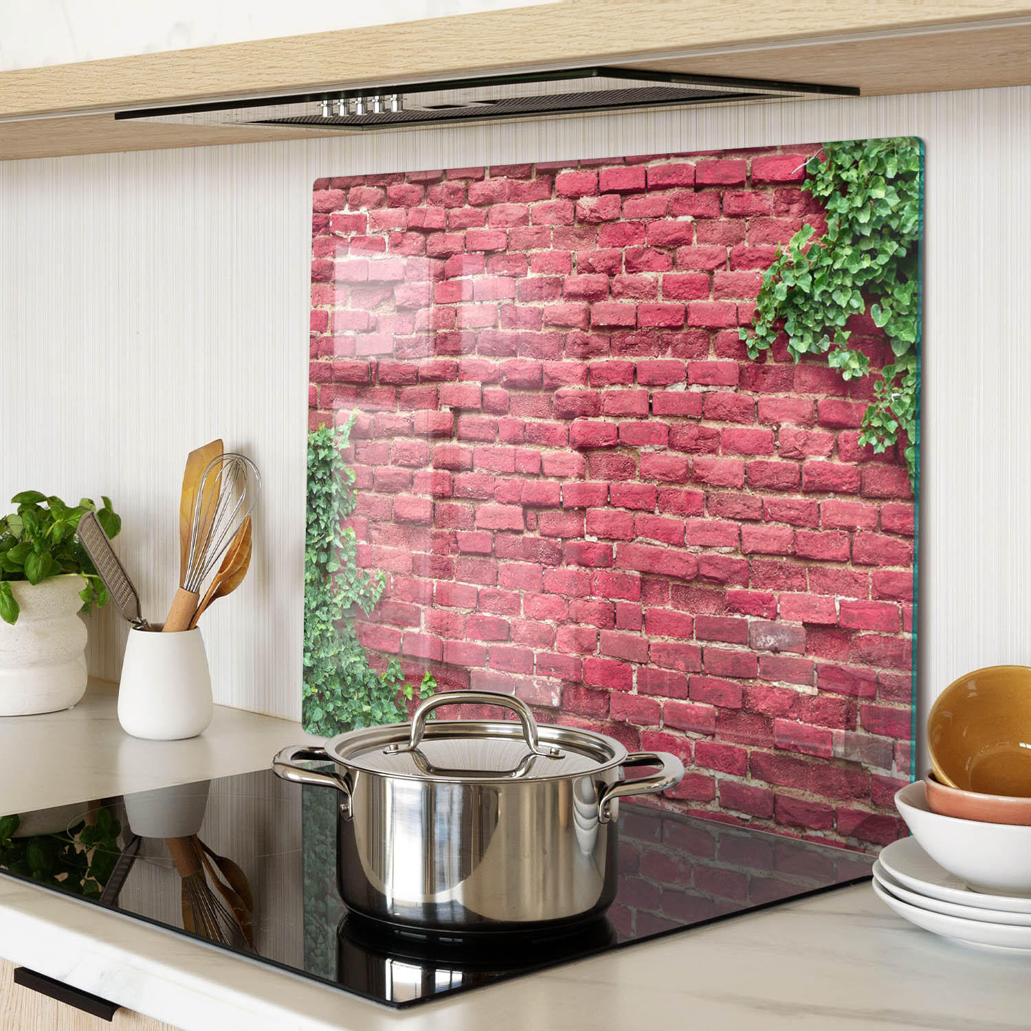 GLASPLATTE 60x52 cm Ziegelmauer - Rot, Glas (60/0.4/52cm) - TULUP
