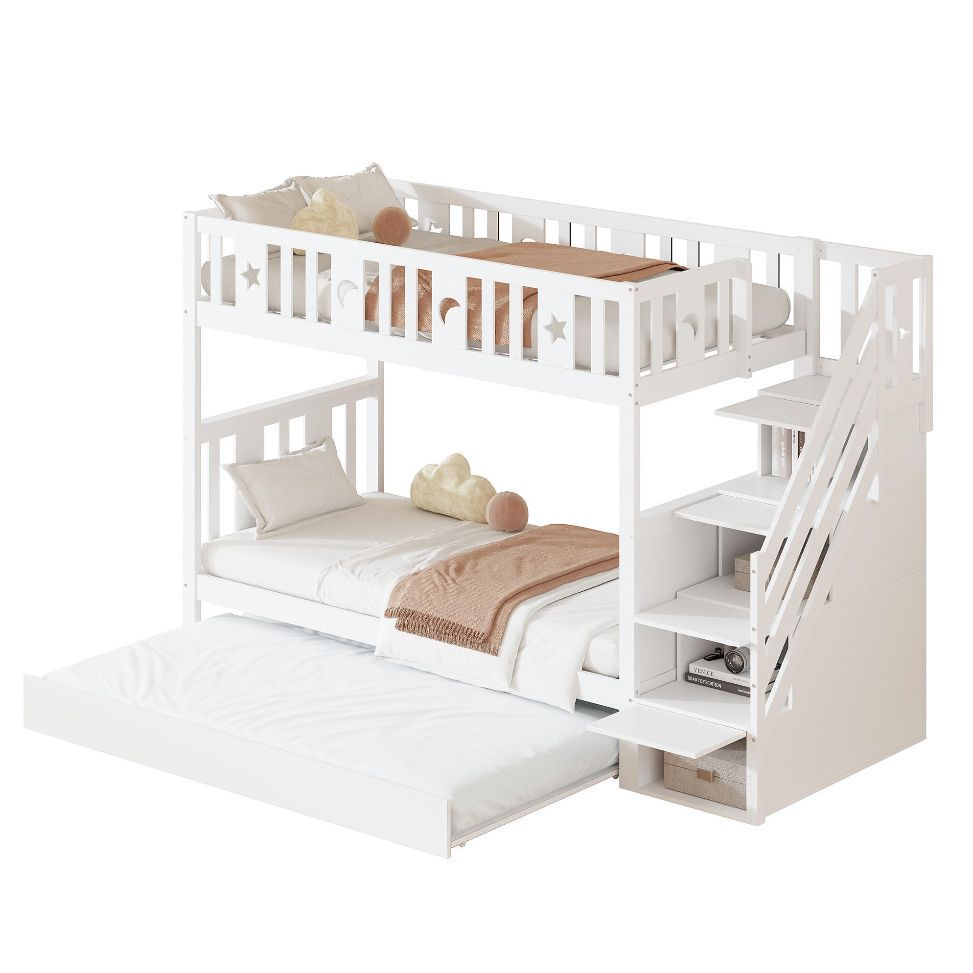 ETAGENBETT Kinder 90/200 cm Weiß mit Ausziehbett und Stauraum - Weiß, Holz (90/200cm) - MIVRAY