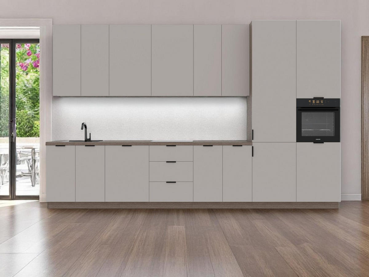 KÜCHENZEILE 400 cm – Sorento K73-G400 R – in Beige / Matt - Beige/Schwarz, Holz/Metall (400/247/58cm) - ROYAL24_MARKT