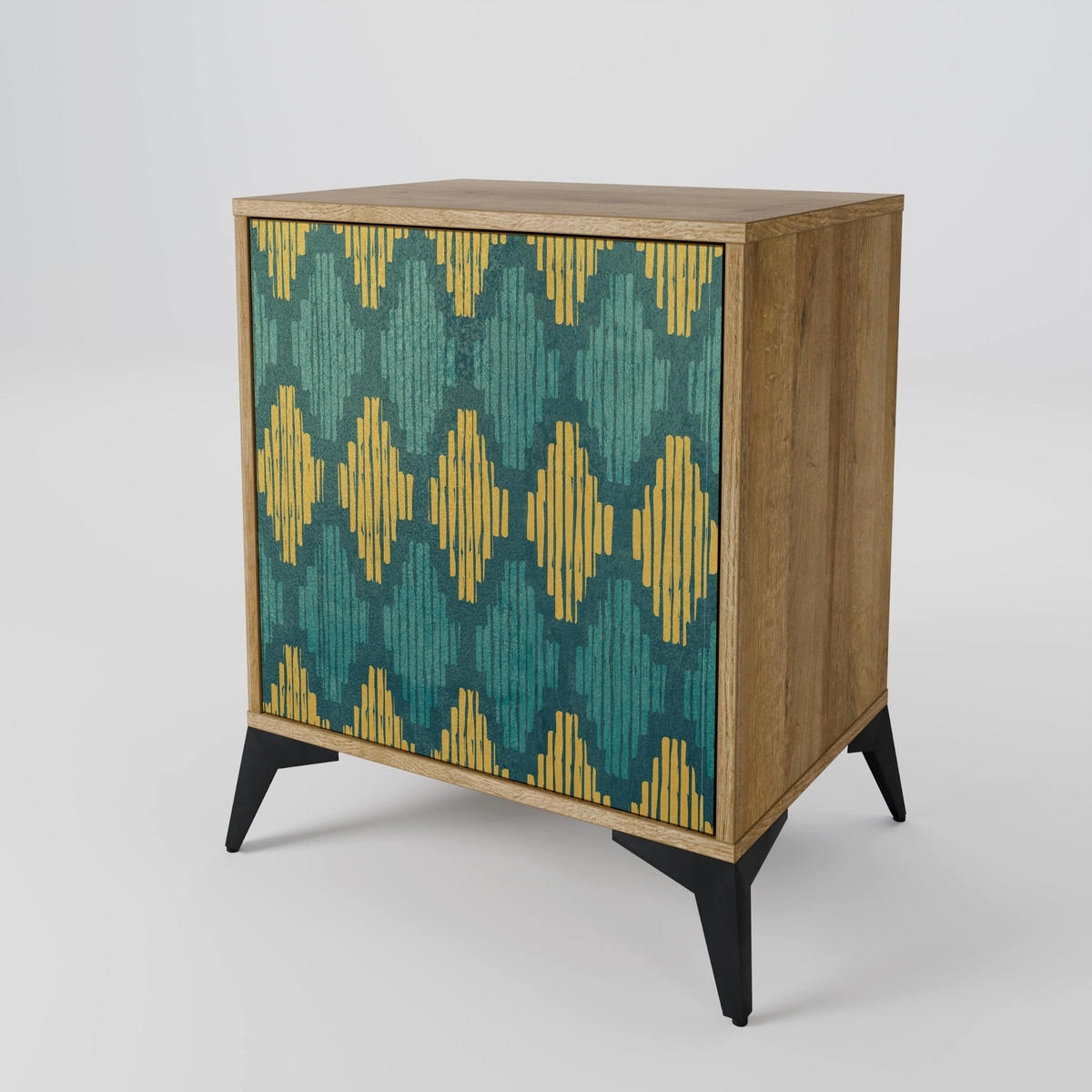 SIDEBOARD POLYGONS, Eichefarben, 57,5x42x67,5 cm, Schwarze Metall-Rahmenfüße - Eichefarben/Multicolor, Holzwerkstoff/Metall (57.5/67.5/42cm) - SpaceRebels