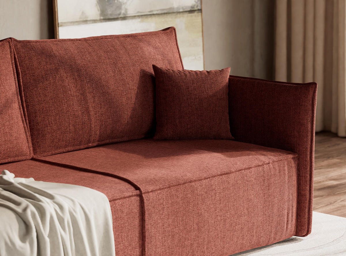 SOFA MIT SCHLAFFUNKTION Obra Korallenfarbe Webstoff - Koralle/Schwarz, Holz/Holzwerkstoff (220/70/107cm) - Maison de Reve