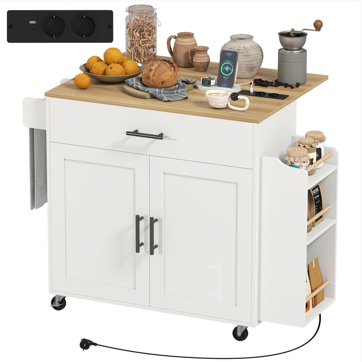 SERVIERWAGEN DE-08682 klappbare Arbeitsplatte auf Rollen Weiß - Weiß, Holzwerkstoff (68/85/120cm) - ComfortXL
