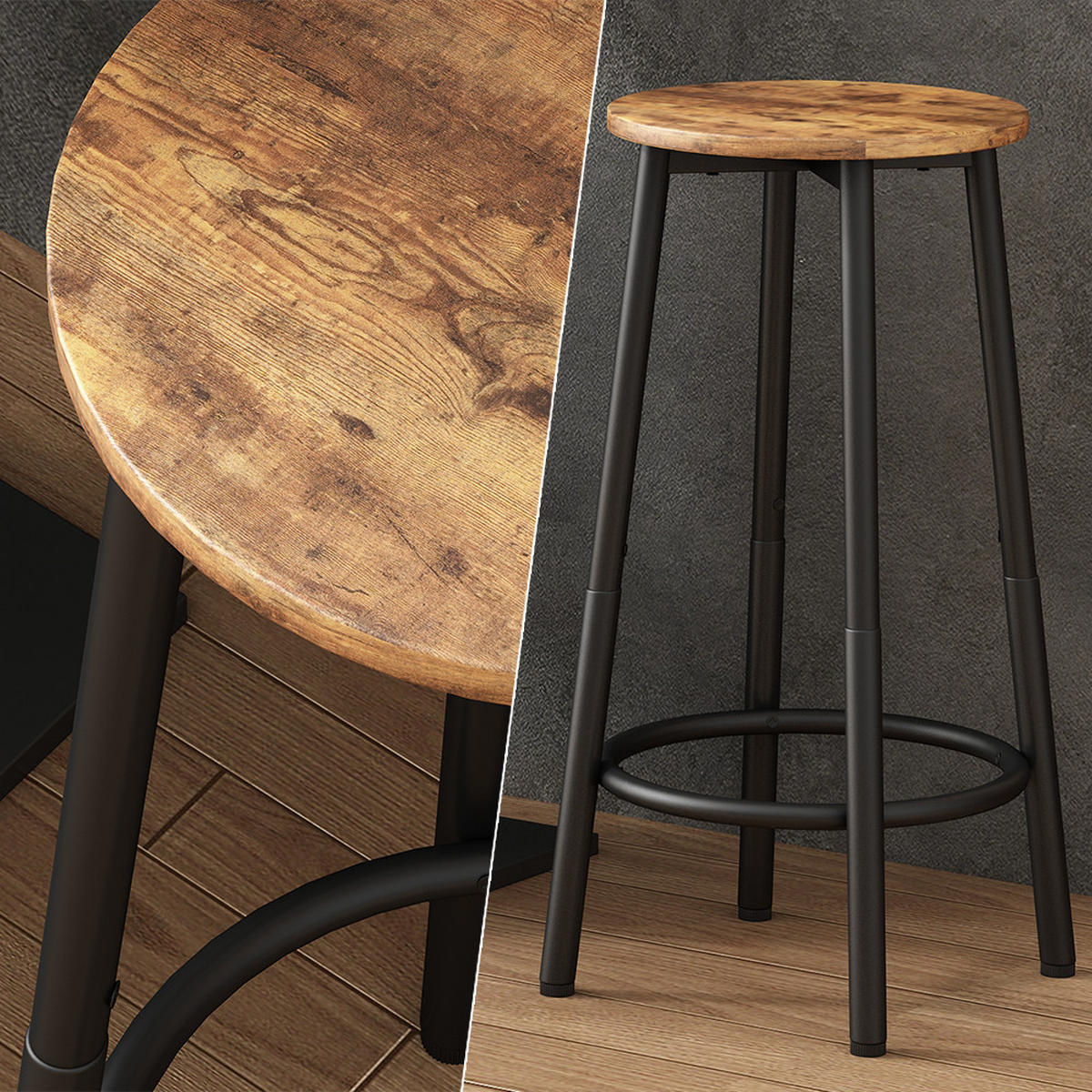 BARHOCKER Edmonton Eiche rustikal 31.5 x 64 cm 2 Teile - Wildeiche, Holzwerkstoff (31.5/64/30cm) - Vicco