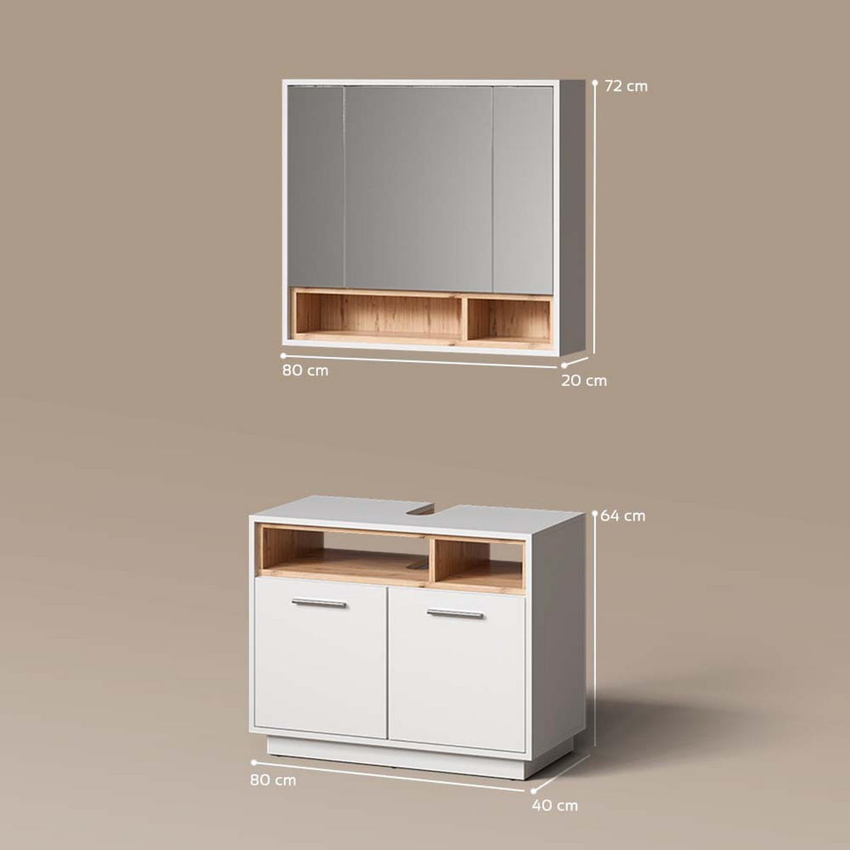 BADMÖBEL-SET Temo Weiß 2 Teile - Weiß/Sonoma Eiche, Holzwerkstoff (80/72/40cm) - Livinity®