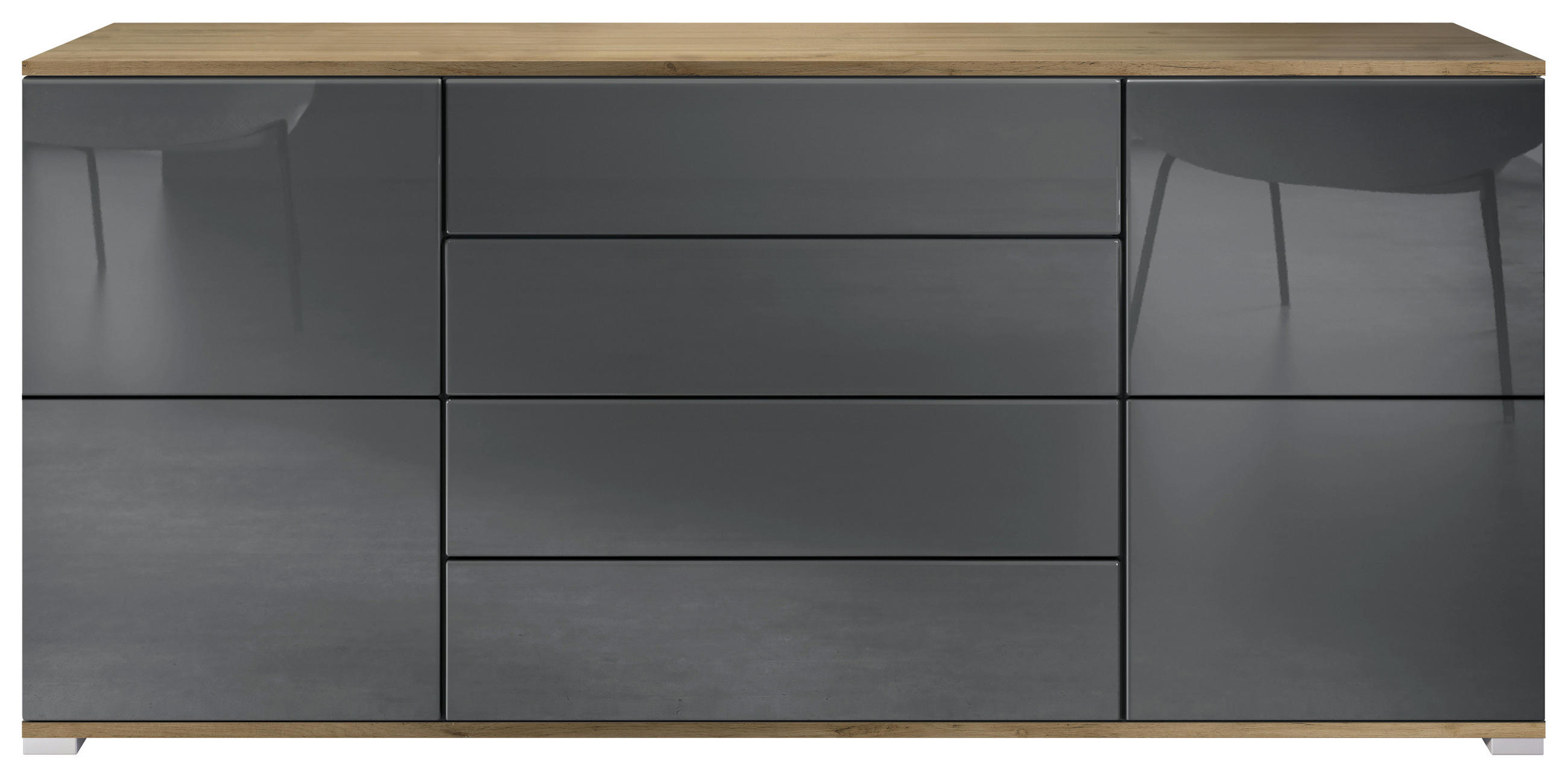 SIDEBOARD Rova Grau Hochglanz - Grau, Holzwerkstoff (166.5/75.5/35cm) - Vladon