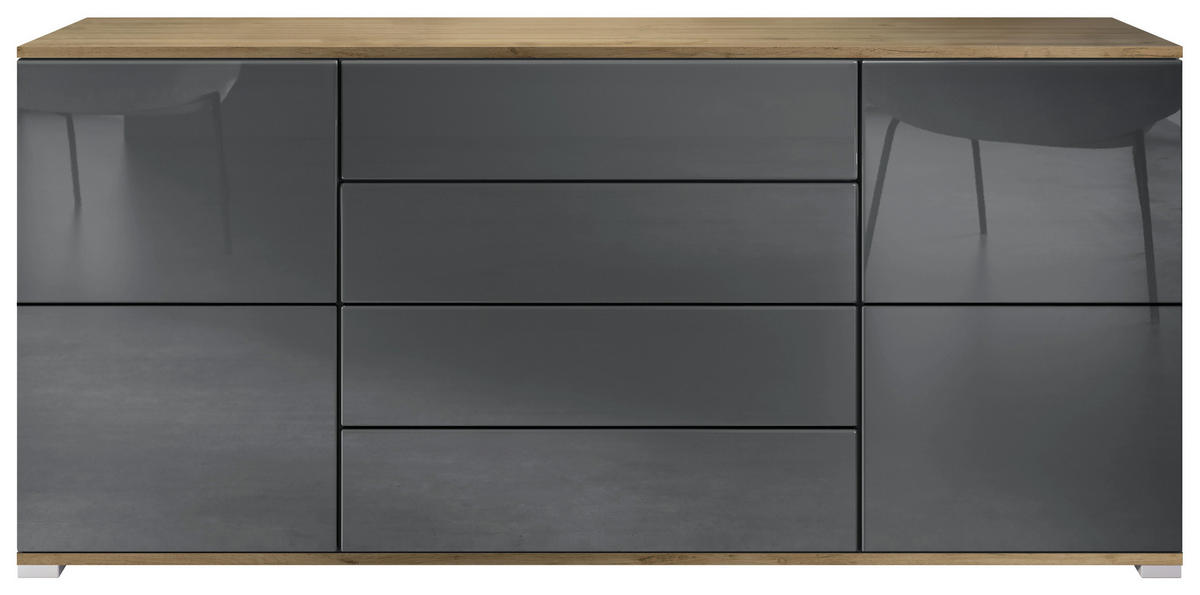 SIDEBOARD Rova Grau Hochglanz - Grau, Holzwerkstoff (166.5/75.5/35cm) - Vladon