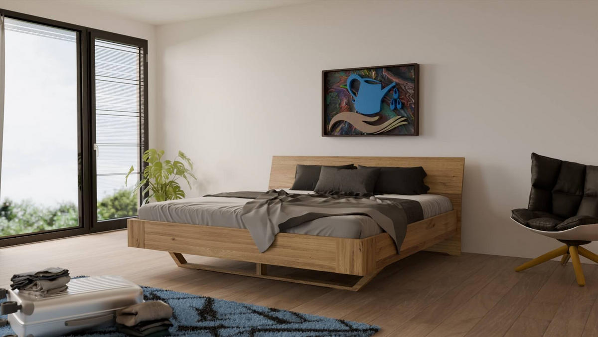 SCHWEBEBETT 140/200 cm aus Wildeiche - Braun, Holz (140/200cm) - MeinMassivholz