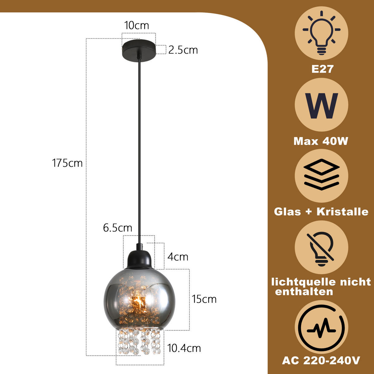 HÄNGELEUCHTE Marlow 10/10/175 cm - Schwarz, Metall (10/10/175cm) - Nettlife