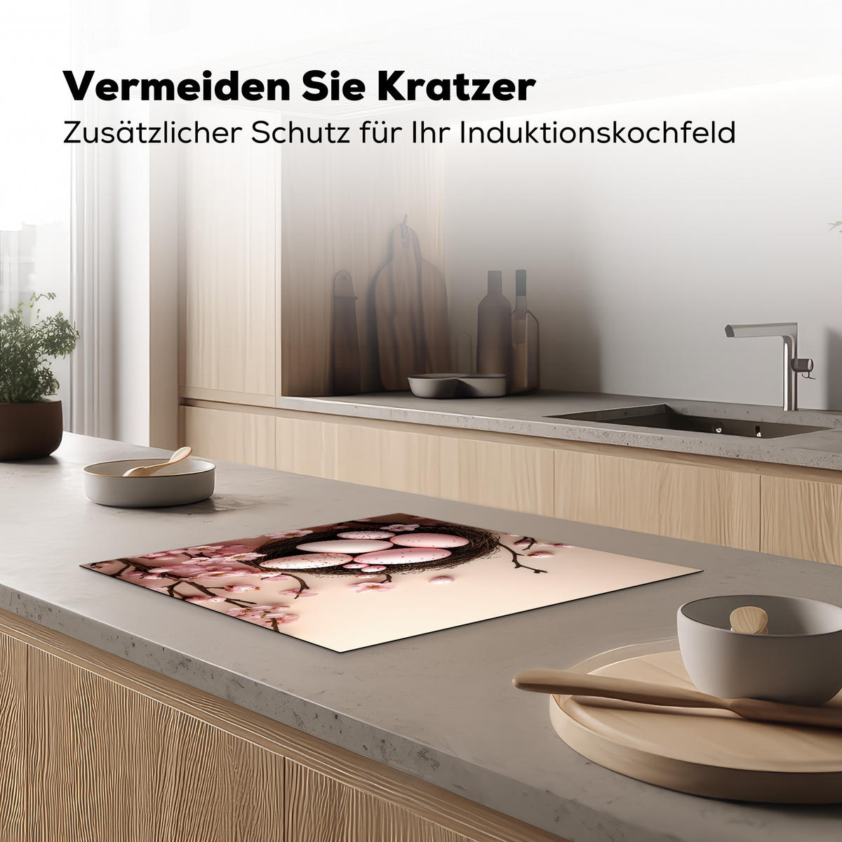 HERDABDECKPLATTE Rosa - Blüten - Eier Ceranfeldabdeckung 59x52 cm - Hellrosa, Kunststoff (59/52/0.2cm) - MuchoWow