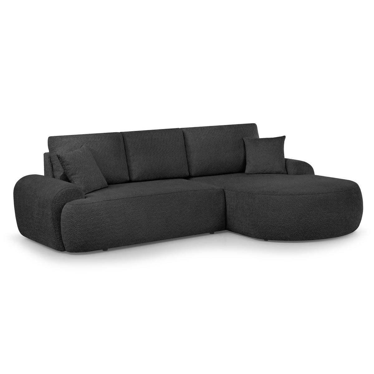 ECKSOFA Teddy L Schwarz, Bouclé-Stoff, rechts - Schwarz, Textil (270/170cm) - Beautysofa