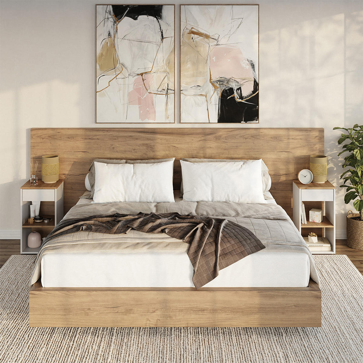 NACHTTISCH Dany Weiß/Goldkraft Eiche 35 x 65 cm mit 1 Schublade - Honigeiche/Weiß, Holzwerkstoff (35/65/35cm) - Vicco