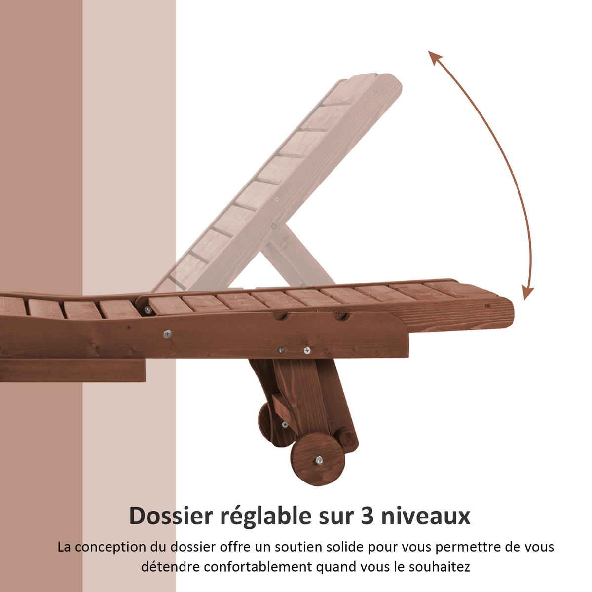 SONNENLIEGE DE-15667 3-fach verstellbar mit Rollen & Tablett Holz - Naturfarben, Holzwerkstoff (152.4/88.9/462.28cm) - ComfortXL