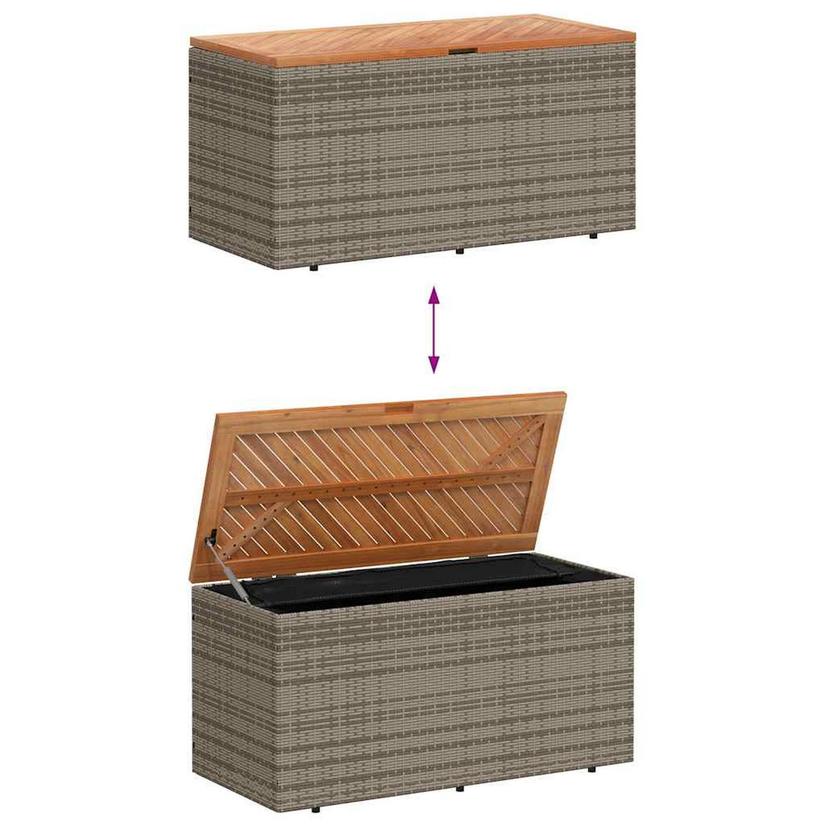 GARTENTRUHE Grau 110/50/54 Cm Poly Rattan Akazienholz - Grau, Kunststoff (50/54/110cm) - vidaXL