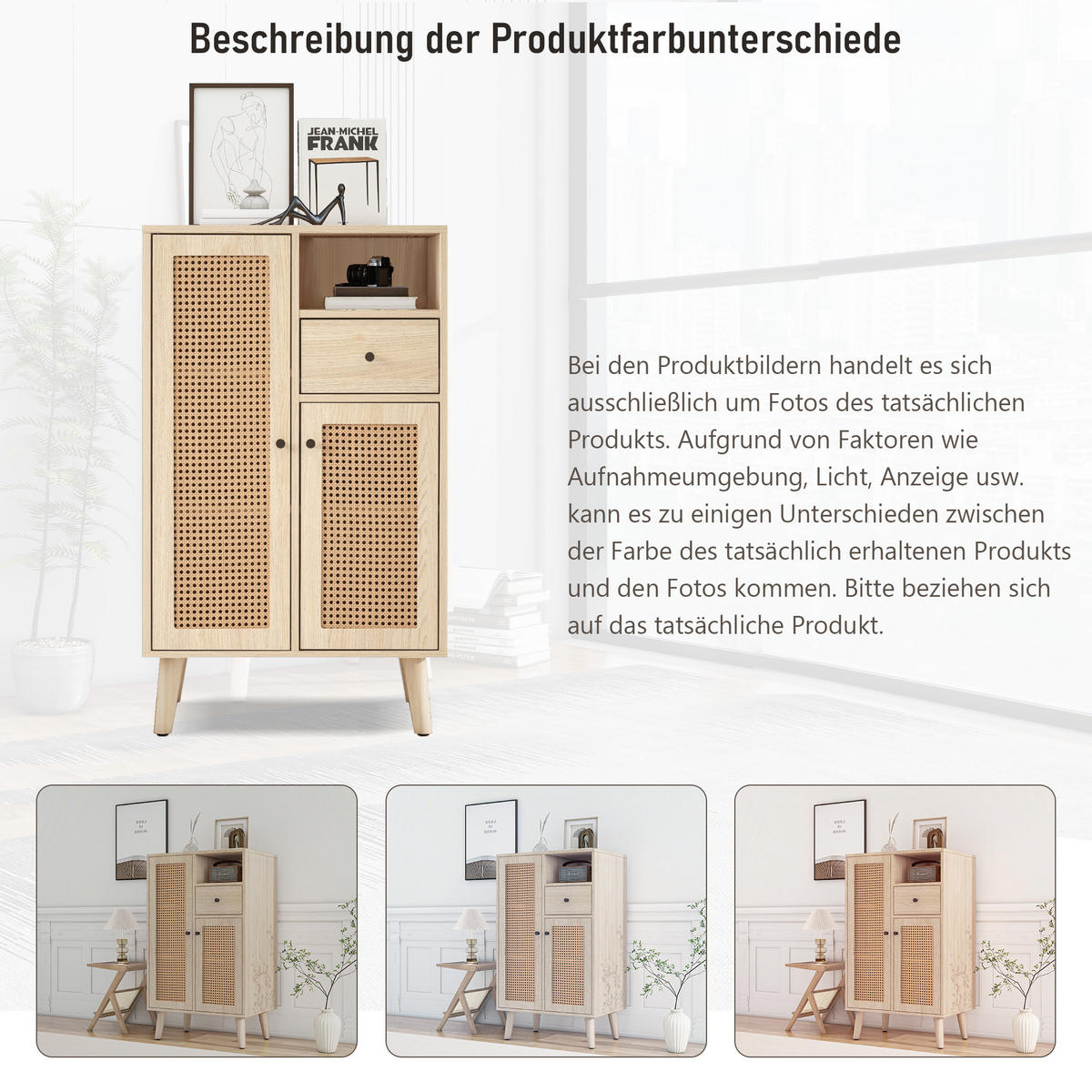 SIDEBOARD Holzoptik 2 Rattantüren 1 Schublade 60x40x101cm - Eichefarben, Holzwerkstoff (40/101/60cm) - FLIEKS