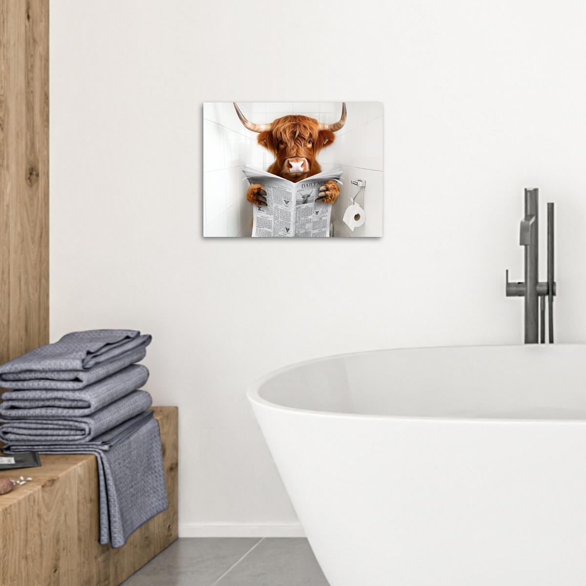 LEINWANDBILD Schottischer Highlander - Tier - Zeitung - Toilette 40x30 cm - Kastanienfarben, Textil (40/30cm) - MuchoWow