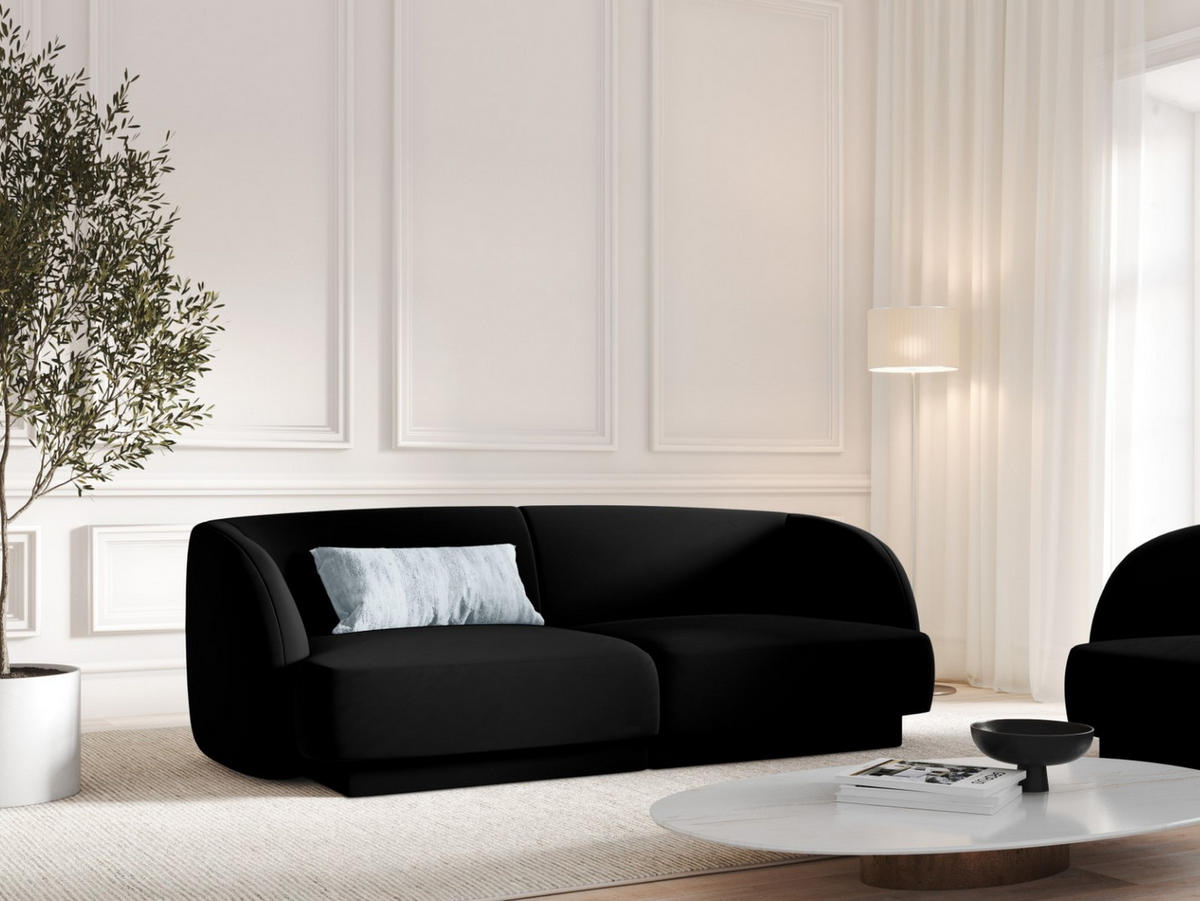 SOFA Miley aus Samt schwarz 2 Sitzplätze - Schwarz, Textil (90/70/180cm) - Micadoni