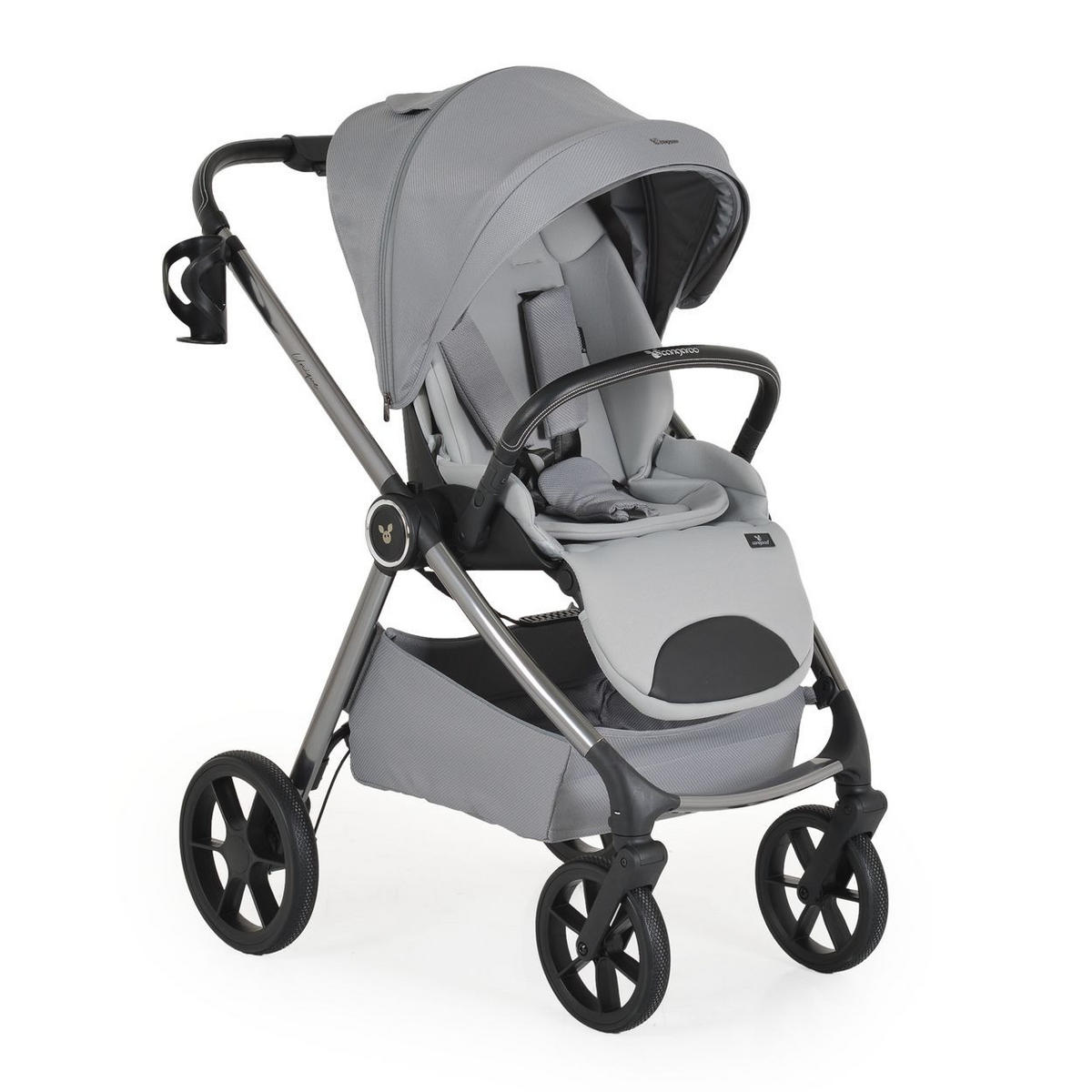 KOMBIKINDERWAGEN Unique 3 in 1 grau Babyschale Stoßdämpfer PU-Räder Tasche - Grau, Metall (75/59/104cm) - Cangaroo