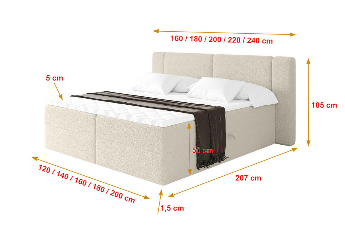 BOXBETT mit Matratze H3 - EVON - 140x200 cm Beige - Kaschmir, Holzwerkstoff (140/200cm) - ALTDECOR