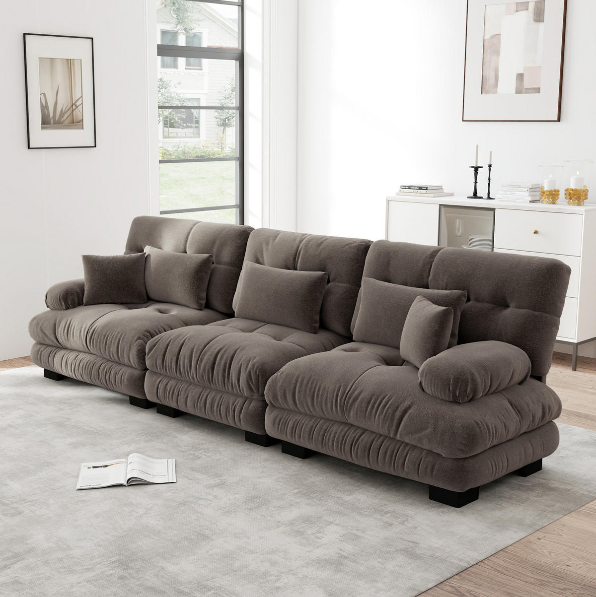 MODULARES 3-Sitzer-Ecksofa aus Chenille Braun 313x77x81 cm mit tiefem Sitz - Braun, Textil (77/313cm) - IVMEU