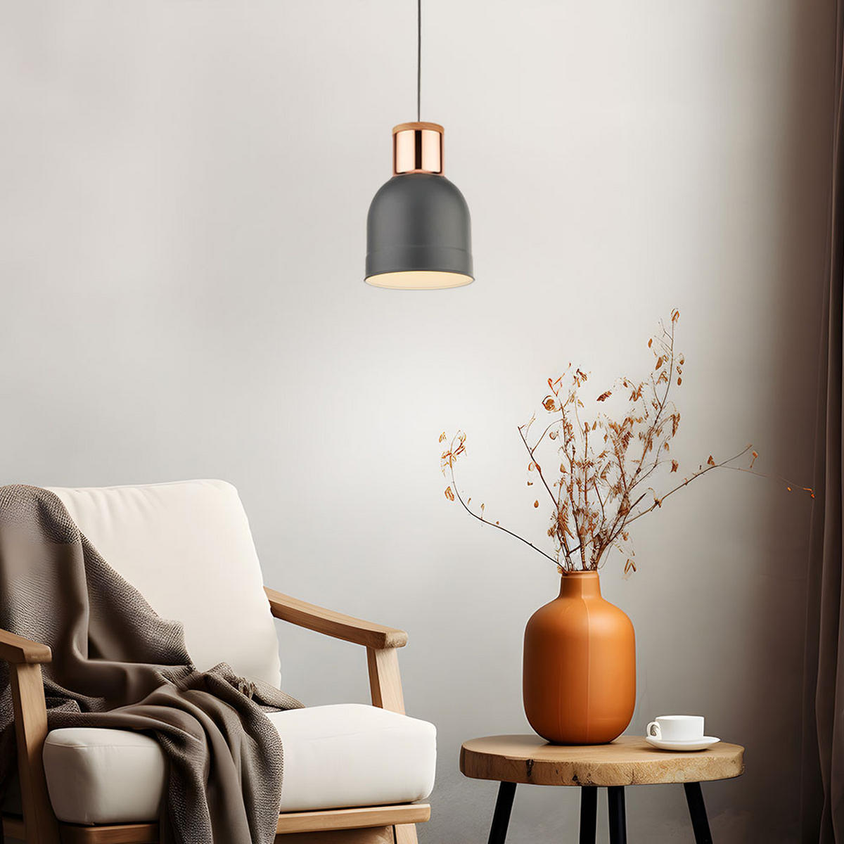 HÄNGELEUCHTE BARHAM Grau Matt Kupfer - Grau, Metall (22/22/159cm)