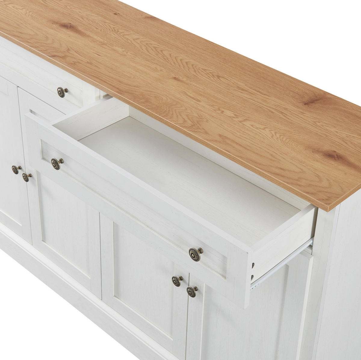 SIDEBOARD mit 4 Türen und 2 Schubladen 150 x 40 x 86 cm Weiß/Natural Wood - Birnbaumfarben, Holzwerkstoff (150/86/40cm) - Meubliv