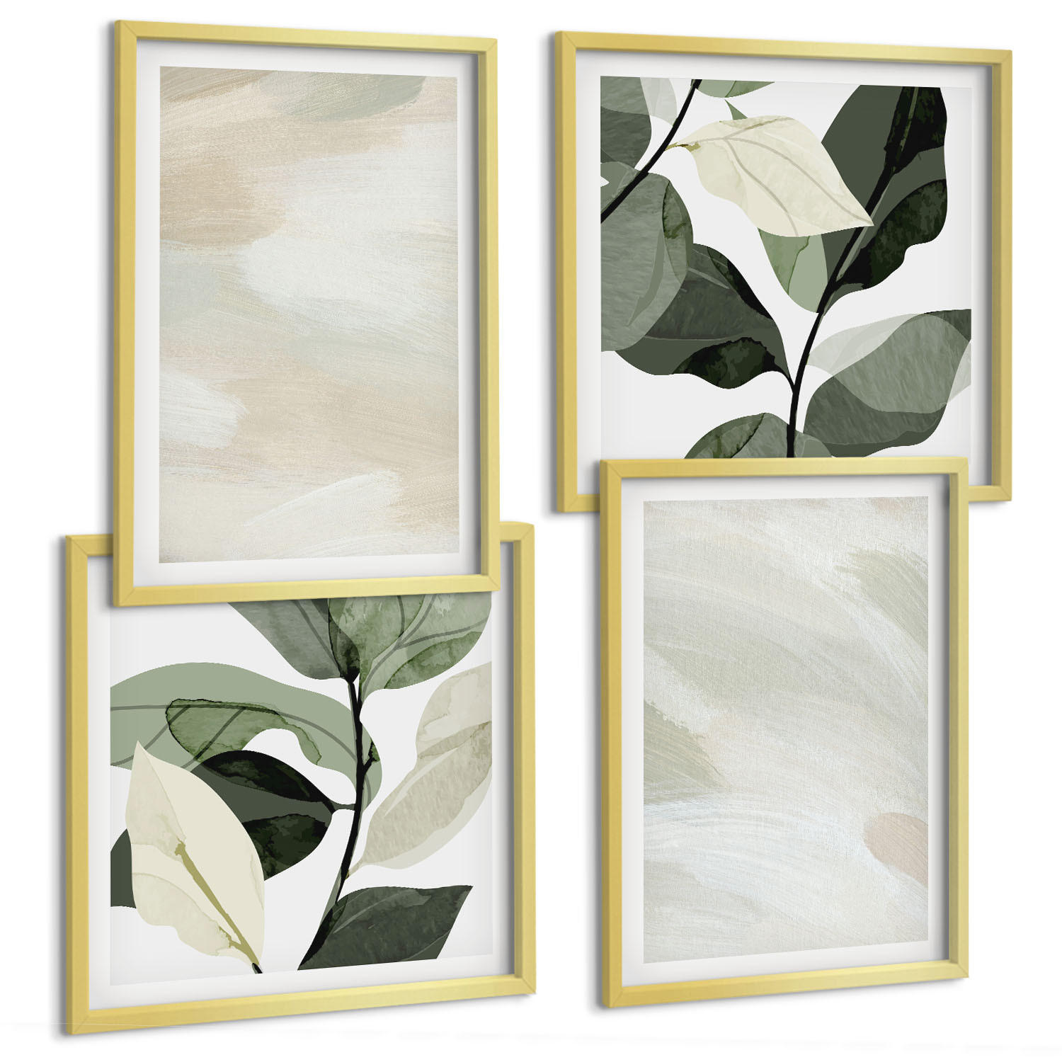 BILDER SET 4er Set - 50x50 cm & 40x60 cm Goldrahmen - Leuchtende, abstrakte Boho-Farben - Goldfarben, Kunststoff (50/50cm) - TULUP