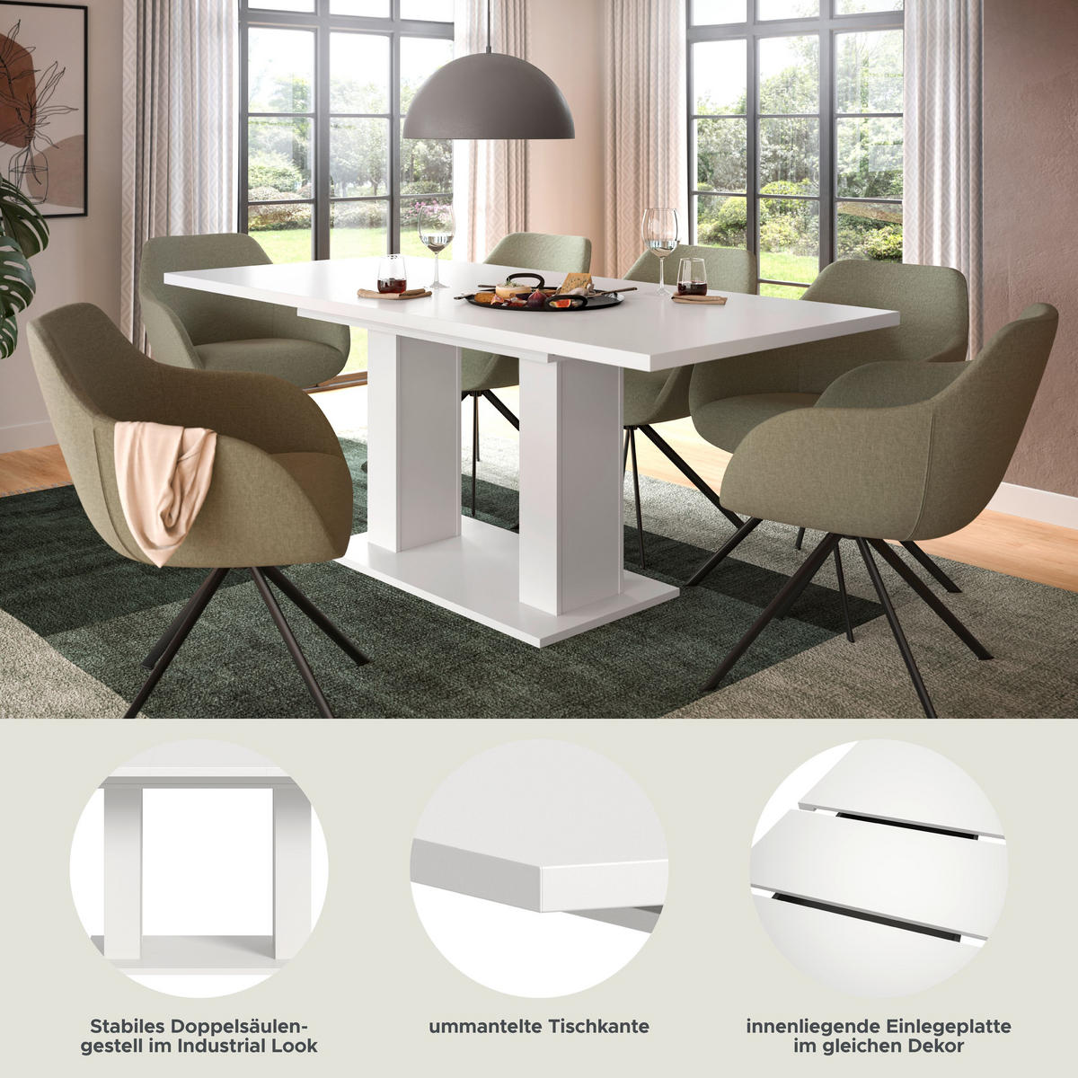 ESSTISCH MOTION (B/H/T: ca. 150/76/90 cm) in Weiß/weiß - Weiß, Holzwerkstoff (90/150/76cm)