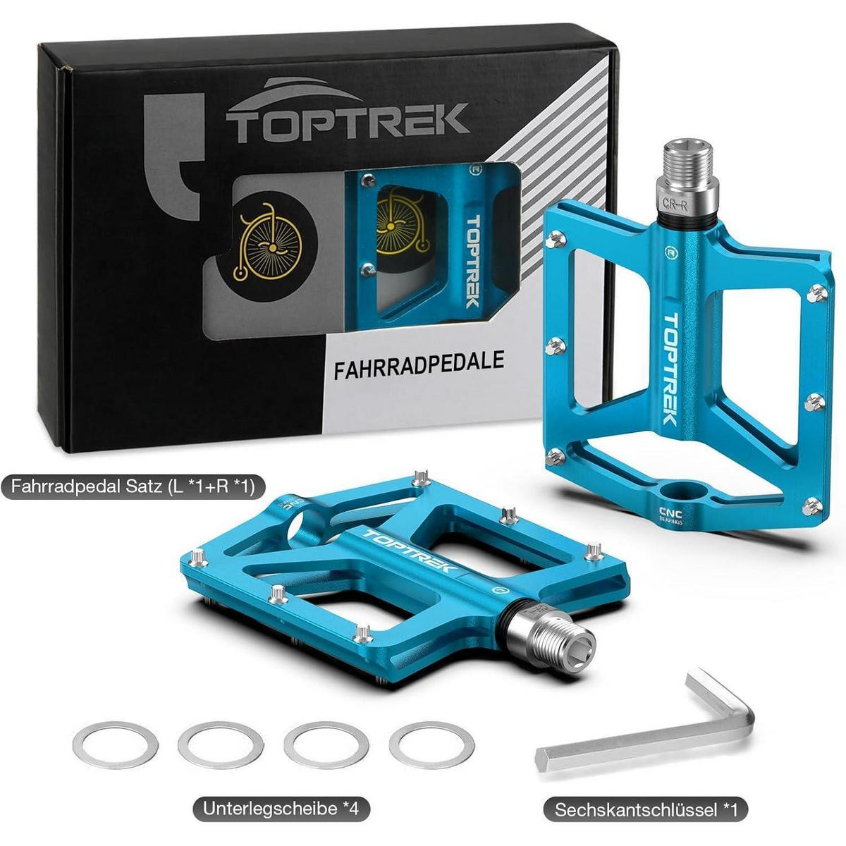 FAHRRADPEDALE Set CNC Aluminium mit 3 Lagern Hellblau - Hellblau, Metall (10.2/1.5/12.5cm)