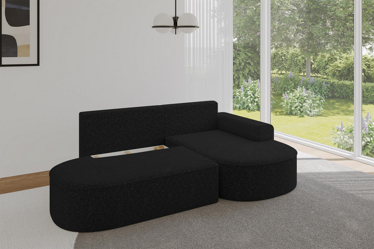 ECKSOFA mit Schlaffunktion und Bettkasten Ottomane Rechts MARI-L1-S - 283x167x85 cm Schwarz Tissu - Schwarz, Holzwerkstoff/Kunststoff (167/283cm) - ALTDECOR