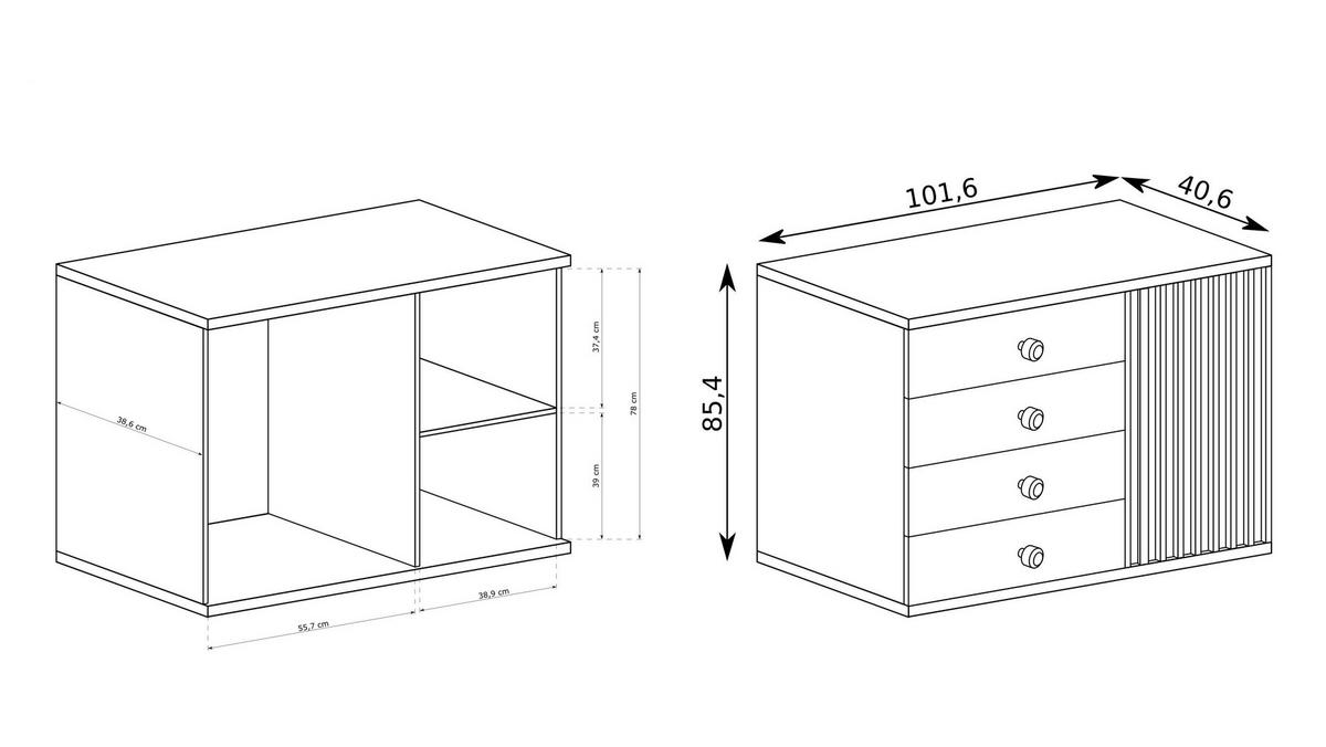KOMMODE ALMERIA 101,6/85,4/40,6cm mit 4 Schubladen Türen Eiche Artisan - Eiche Artisan, Holzwerkstoff (101.6/85.4/40.6cm) - MASSENO
