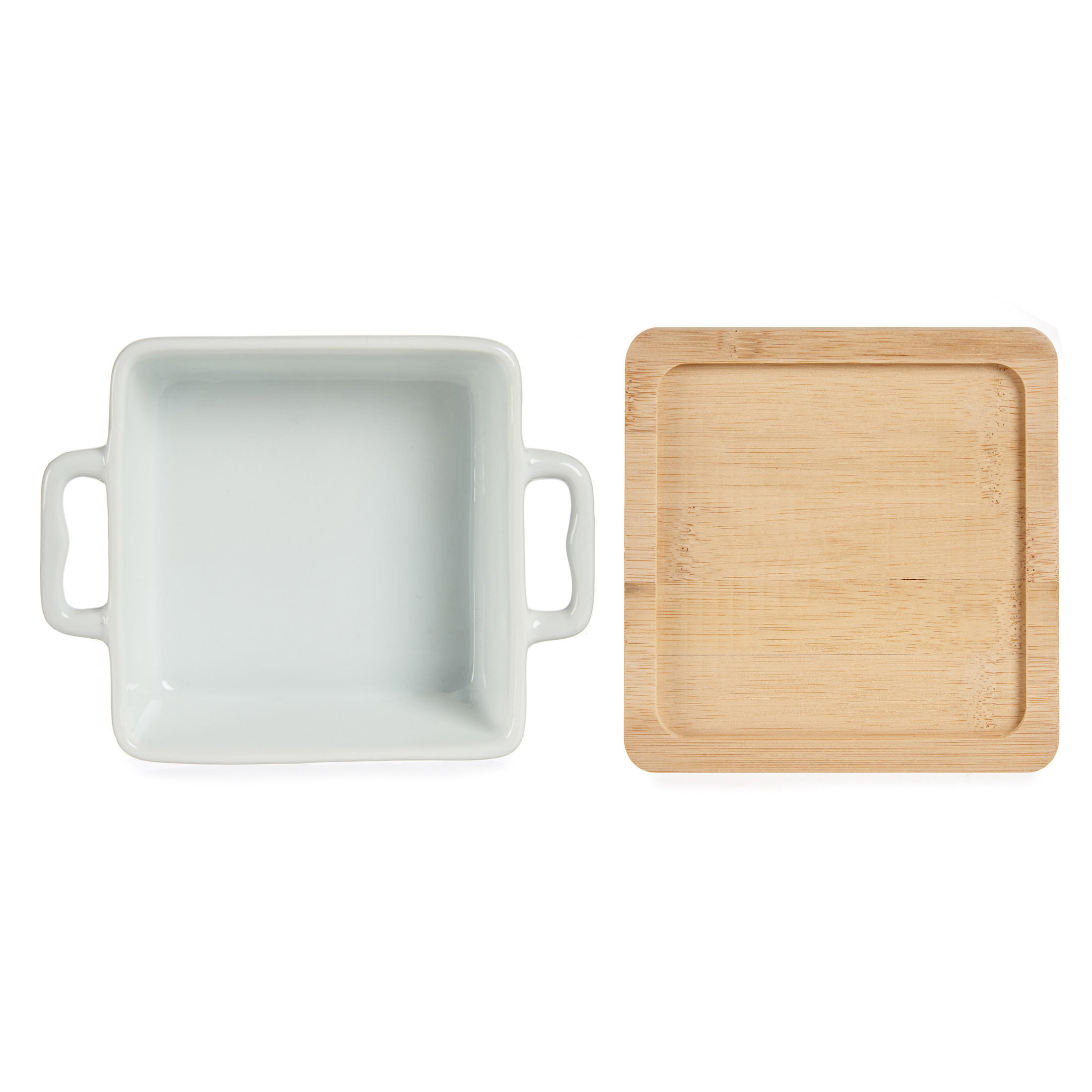 AUFLAUFFORM Atena 300 ml auf Bambus-Tablett - Weiß, Keramik (17.5/6/13cm) - Vessia