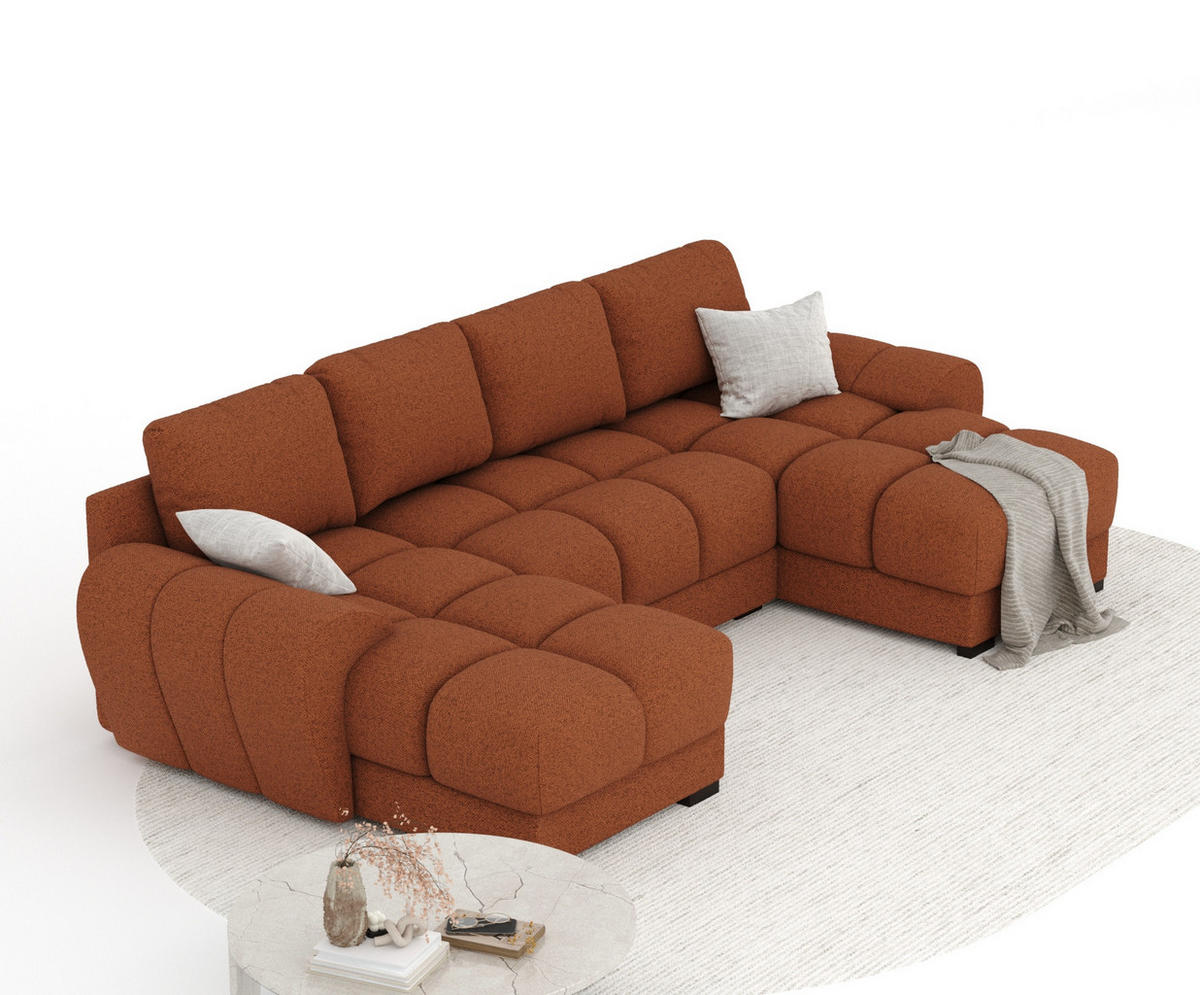 WOHNLANDSCHAFT Peebles Kupferfarbe Webstoff - Schwarz/Kupferfarben, Holz/Holzwerkstoff (330/90/175cm) - Maison de Reve