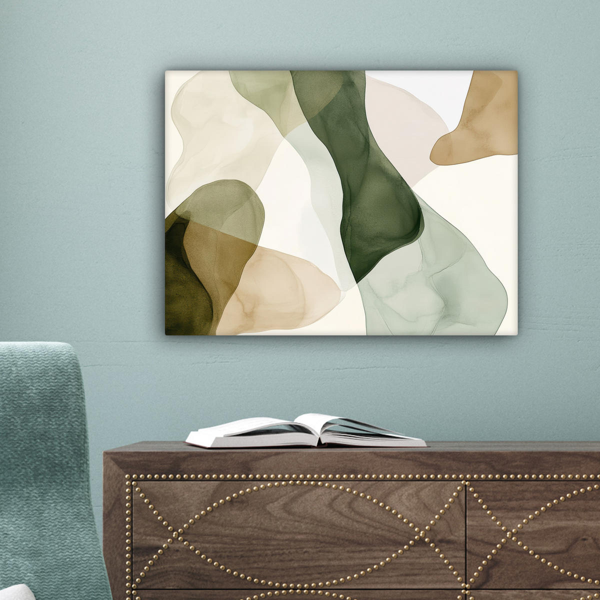 LEINWANDBILD Japandi - Abstrakt - Grün 40x30 cm - Salbeigrün, Textil (40/30cm) - MuchoWow