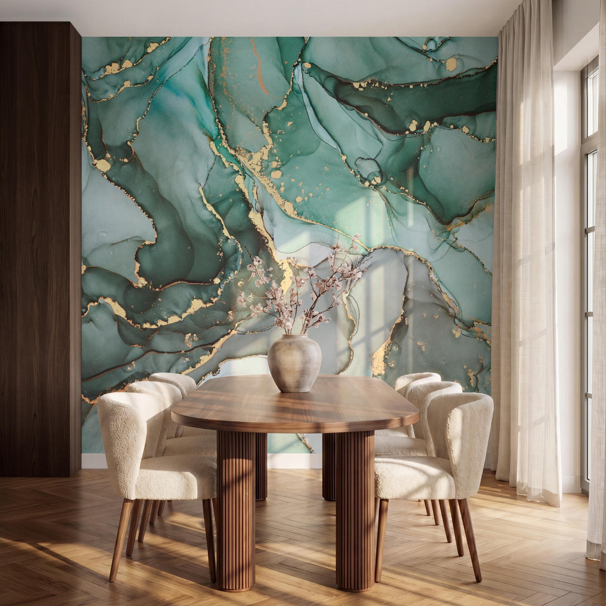TAPETE - Gold - Marmor - Grün - Luxus - Marmoroptik - Grau - 220x240 cm - Grün, Papier (220/240cm) - OnlyWow