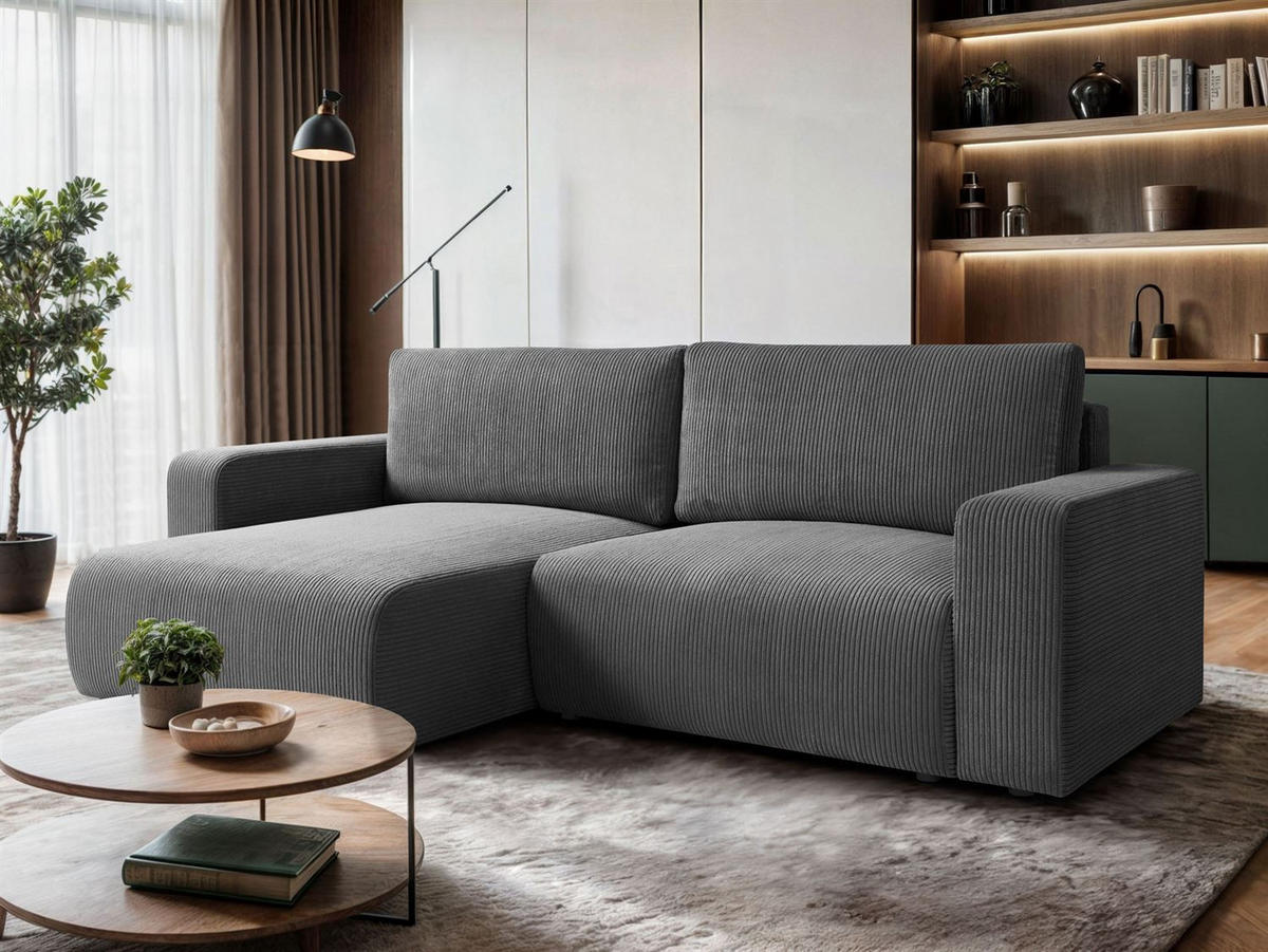 ECKSOFA OPERA L-Form mit Schlaffunktion und Bettkasten, Poso 60 - Grau, Textil (247/143cm) - Lookway