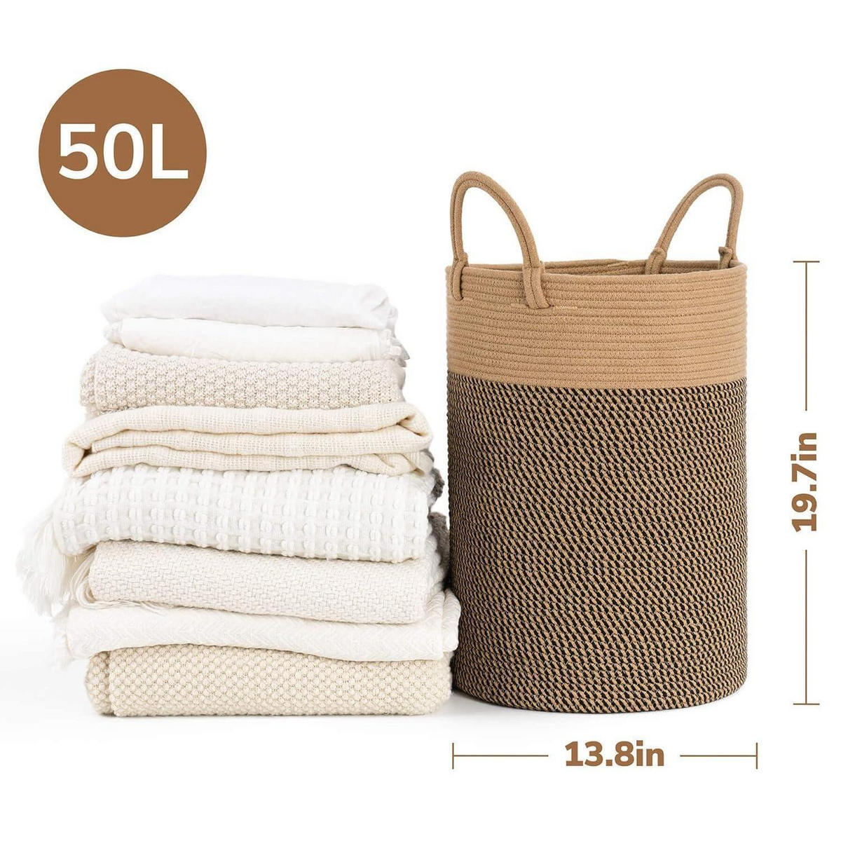 WÄSCHEKORB geflochten aus Baumwolle 35 x 50 cm Schwarz und Braun - Multicolor, Textil (35/50/35cm)