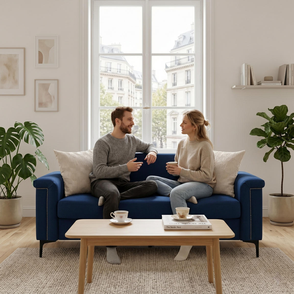 2-SITZER SOFA Leinen Blau mit Metallfüßen - Blau, Holzwerkstoff/Textil (172/81.5/73.5cm) - WISHDOR