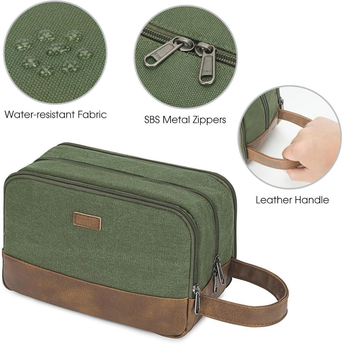 KULTURTASCHE Herren Grün Canvas/Kunstleder 25 cm - Grün, Textil (5/2/5cm)