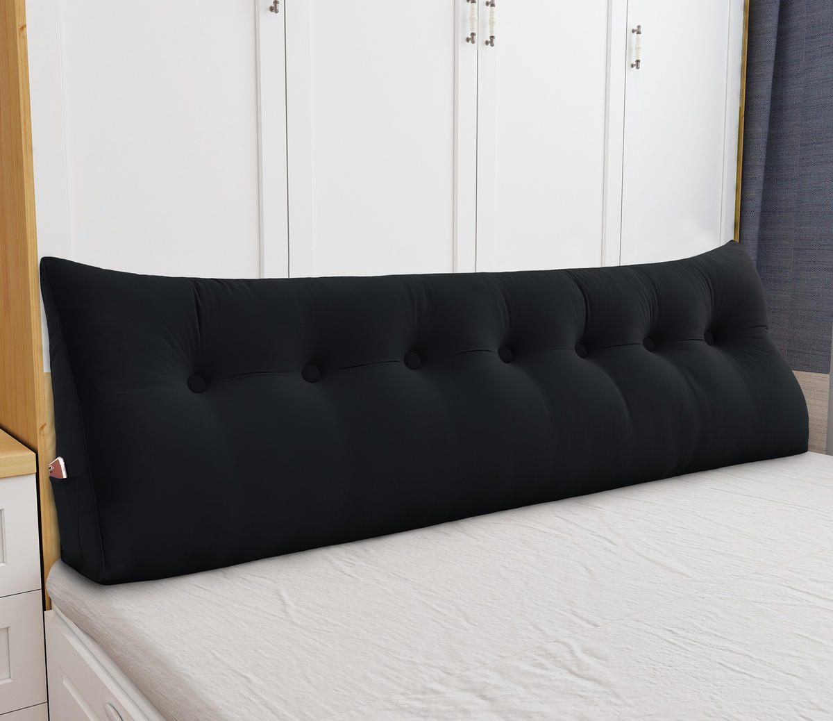 RÜCKENKISSEN für Bett Samt Schwarz 200 cm - Schwarz, Textil (50/200cm) - Vercart