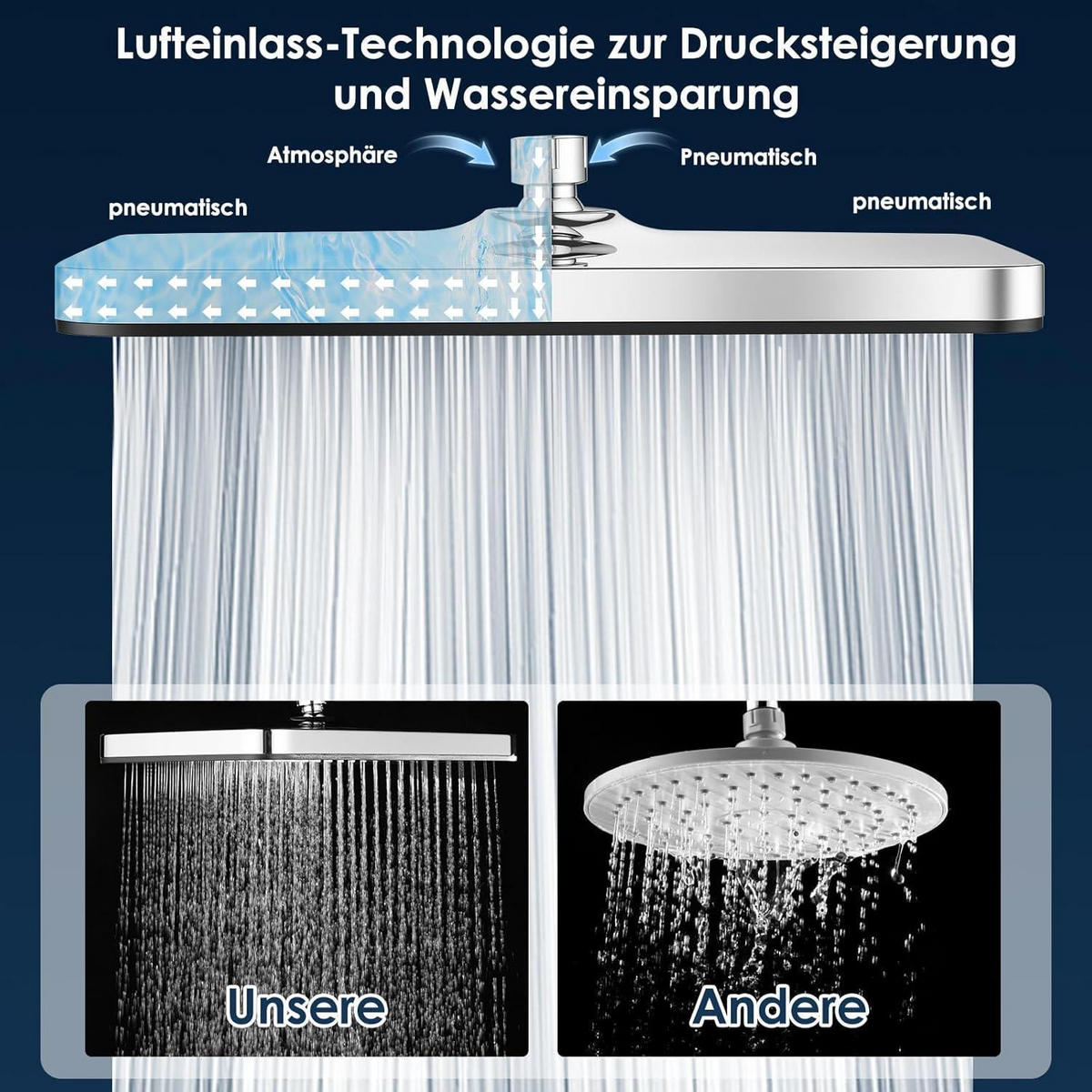REGENDUSCHKOPF 12 Zoll Quadratisch Chrom Schwarz - Silberfarben, Metall (21/12.7/32cm)