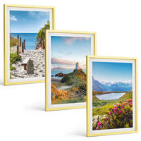 BILDER SET 3er Set - 40x60 cm Goldrahmen - Strand, Leuchtturm, Berge, Blumen - Goldfarben, Kunststoff (40/60cm) - TULUP