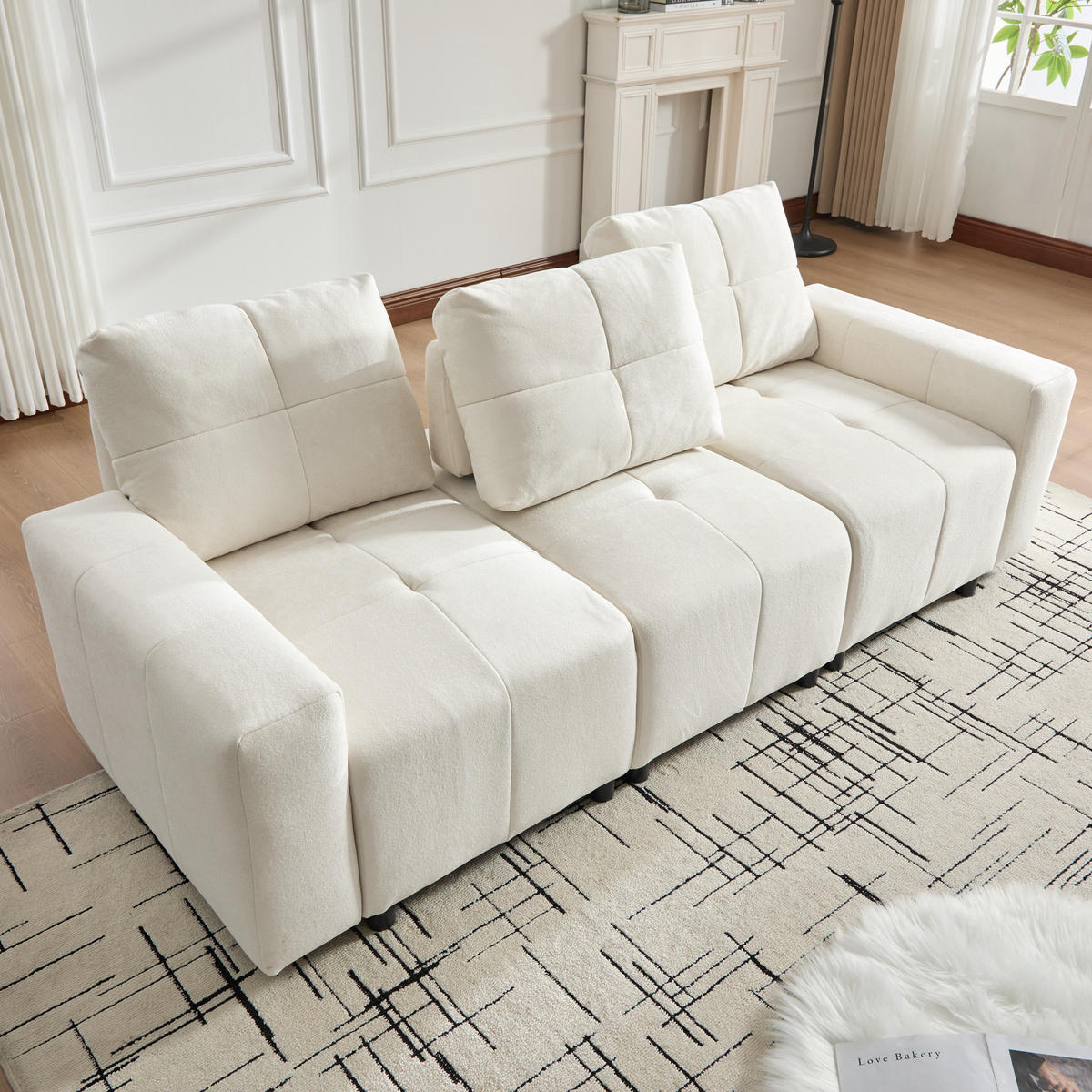 ECKSOFA 213/94/84 cm Beige Weiß mit Schlaffunktion - Creme, Textil (213/94cm) - Oxeza