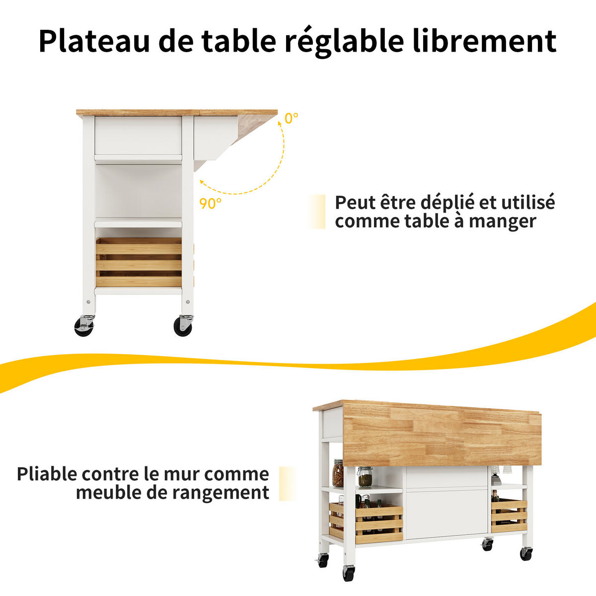 KÜCHENINSEL in Weiß und Naturfarben Servierwagen mit Kiefernkorb und Schubladen für Esszimmer, B120/T45/H90 cm - Naturfarben/Weiß, Holzwerkstoff/Metall (120/90/45cm) - STILVORA