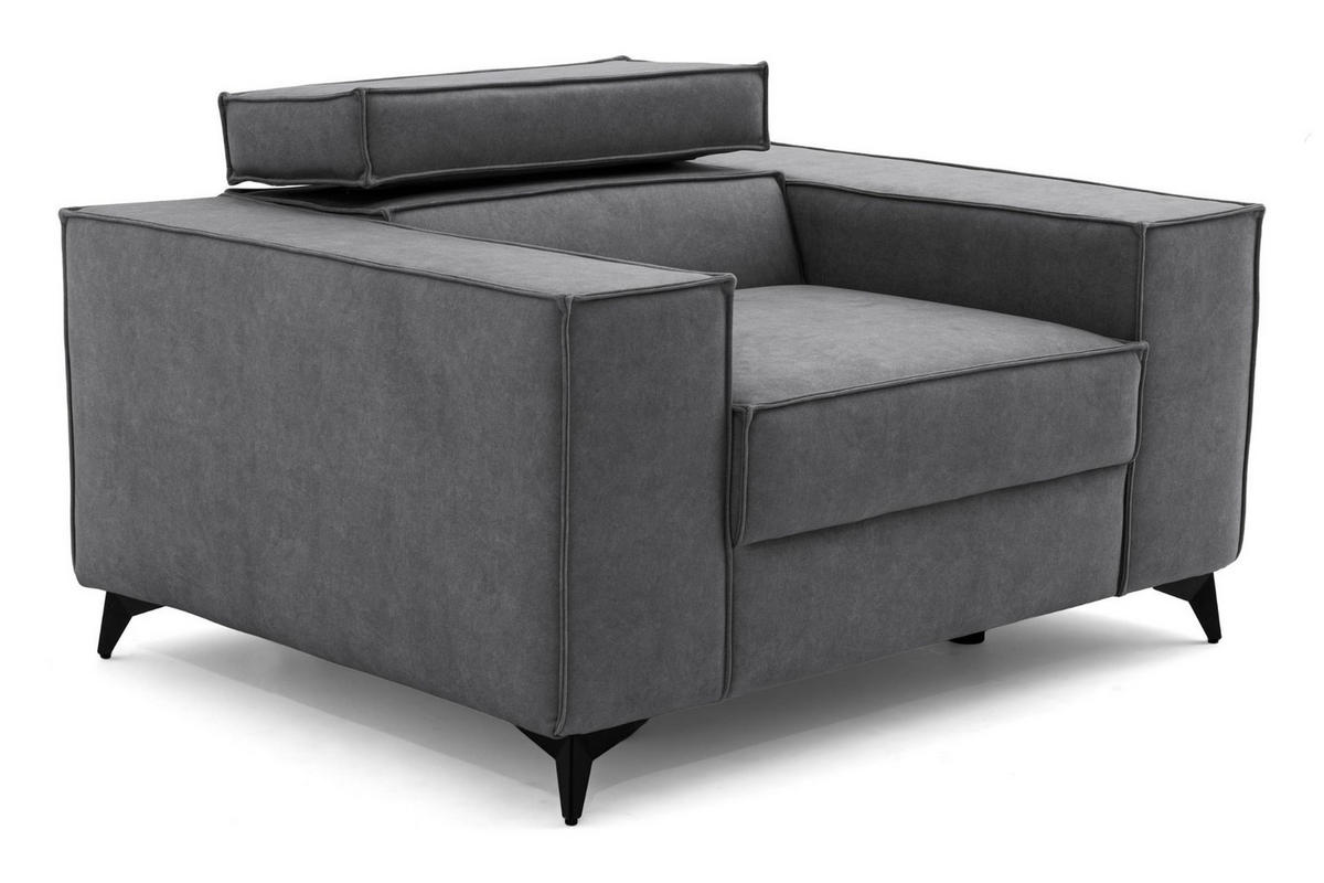 SESSEL PURE mit verstellbare Kopfstütze Velours Grau - Schwarz/Grau, Holz/Textil (174/94/99cm) - Muffo