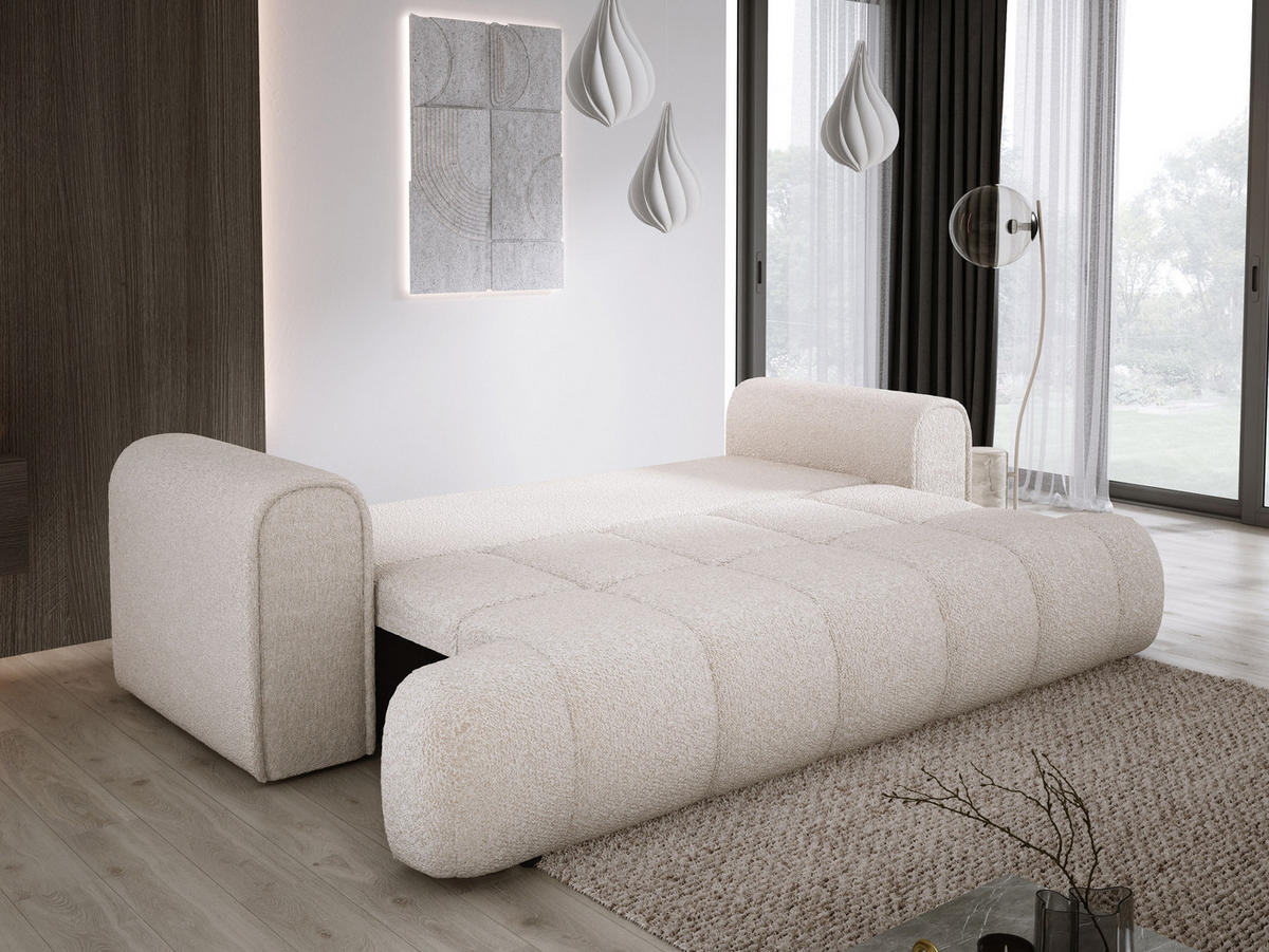 SOFA COCO SCHLAFSOFA mit Bettfunktion, Anthology Stoffbezug, 2-Sitzer, freistehend, Größe: 250x105x90 cm, Beige - Creme, Holz/Textil (250/90/105cm) - DomoHome