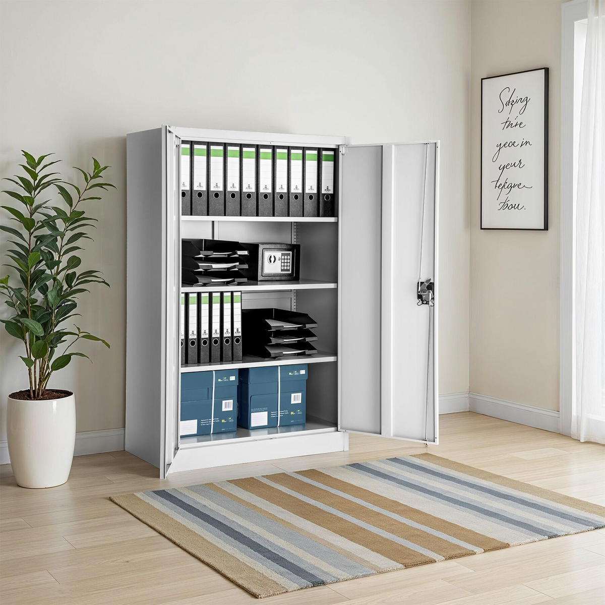 AKTENSCHRANK ,140 x 90 x 40 cm,grau - Grau, Metall (90/140/40cm) - tectake